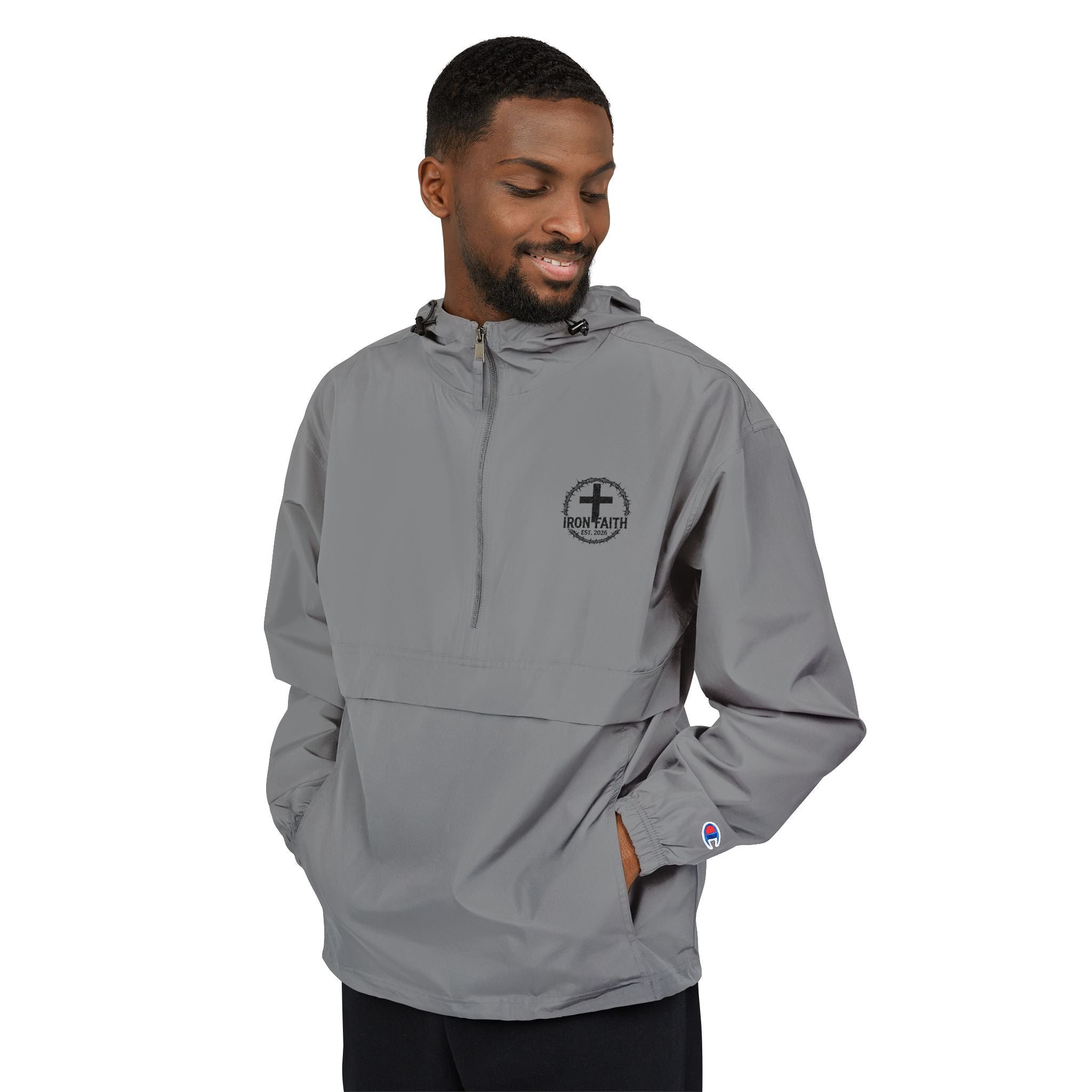 Champion Packable Windbreaker - Black Iron Faith Crest