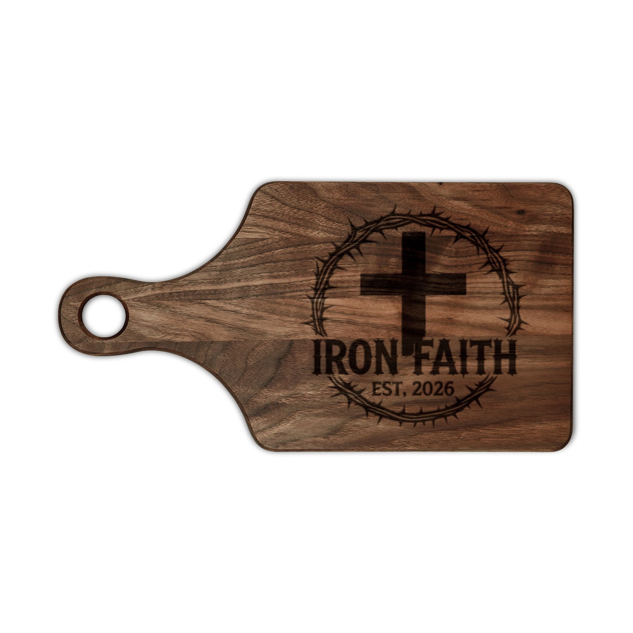 Iron Faith Crest Wooden Cutting Board