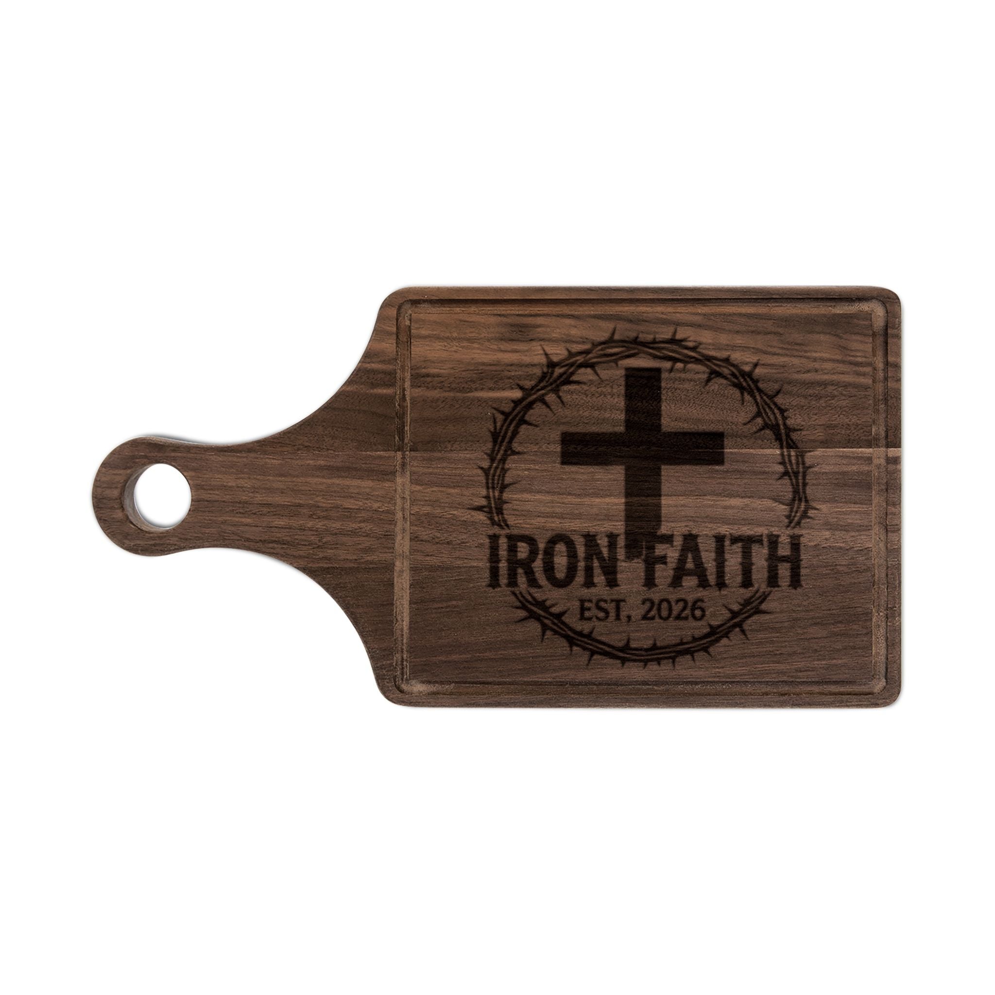 Iron Faith Crest Wooden Cutting Board