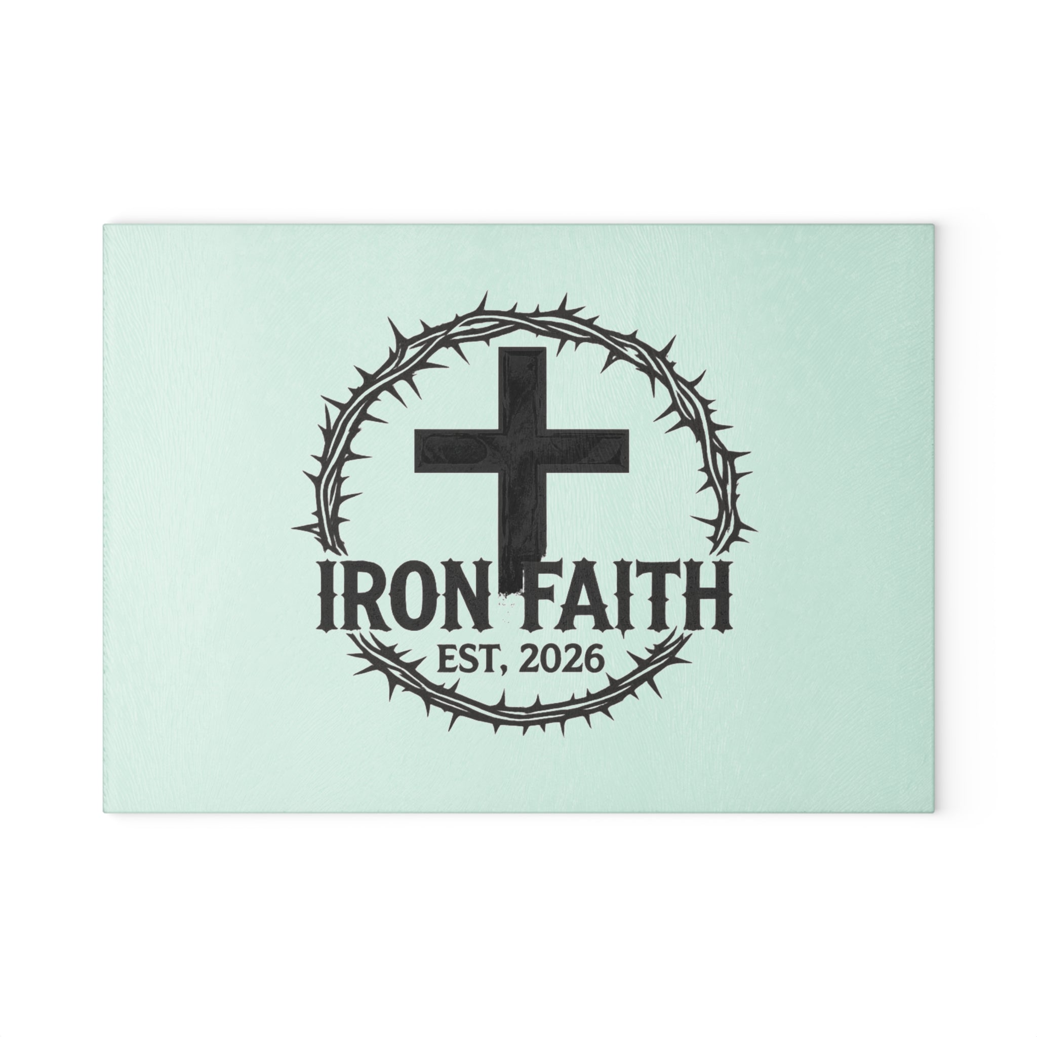 Iron Faith Crest Glass Cutting Board