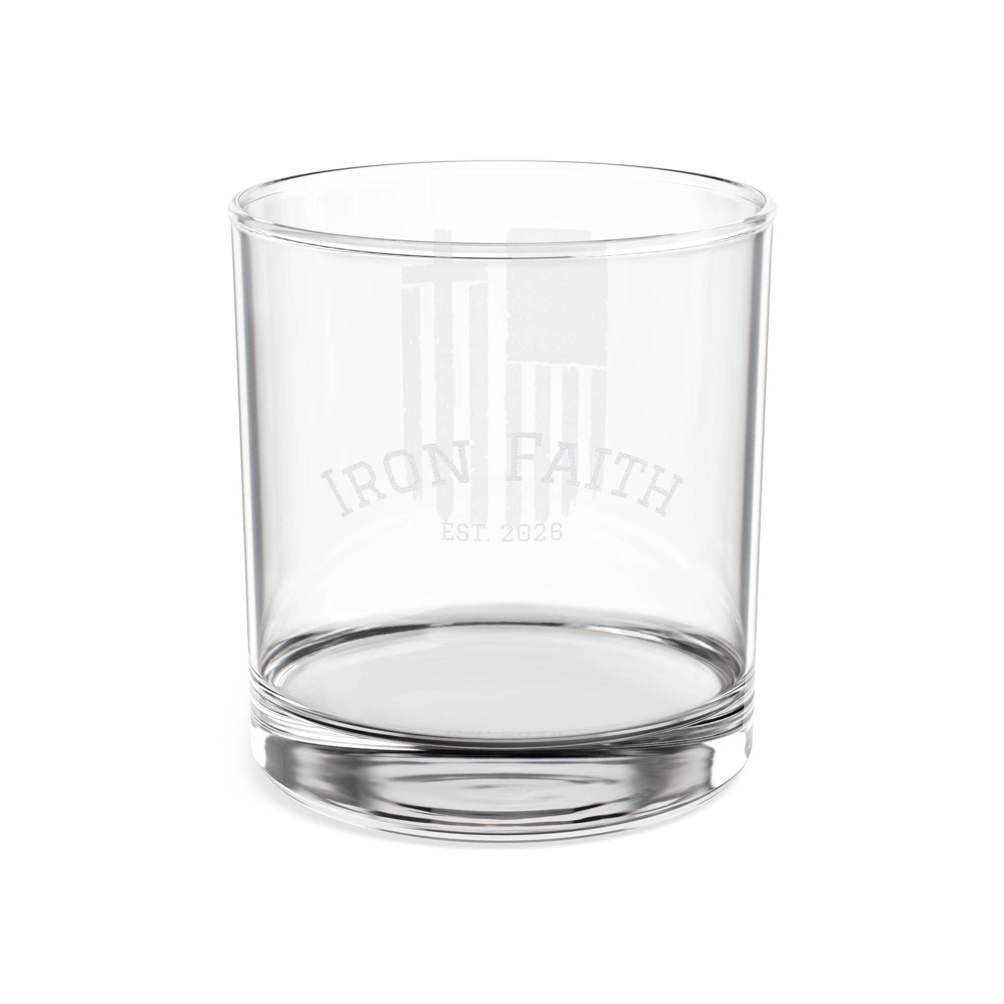 'Iron Faith' Distressed Flag Design — Engraved Whiskey Glass 10.5oz