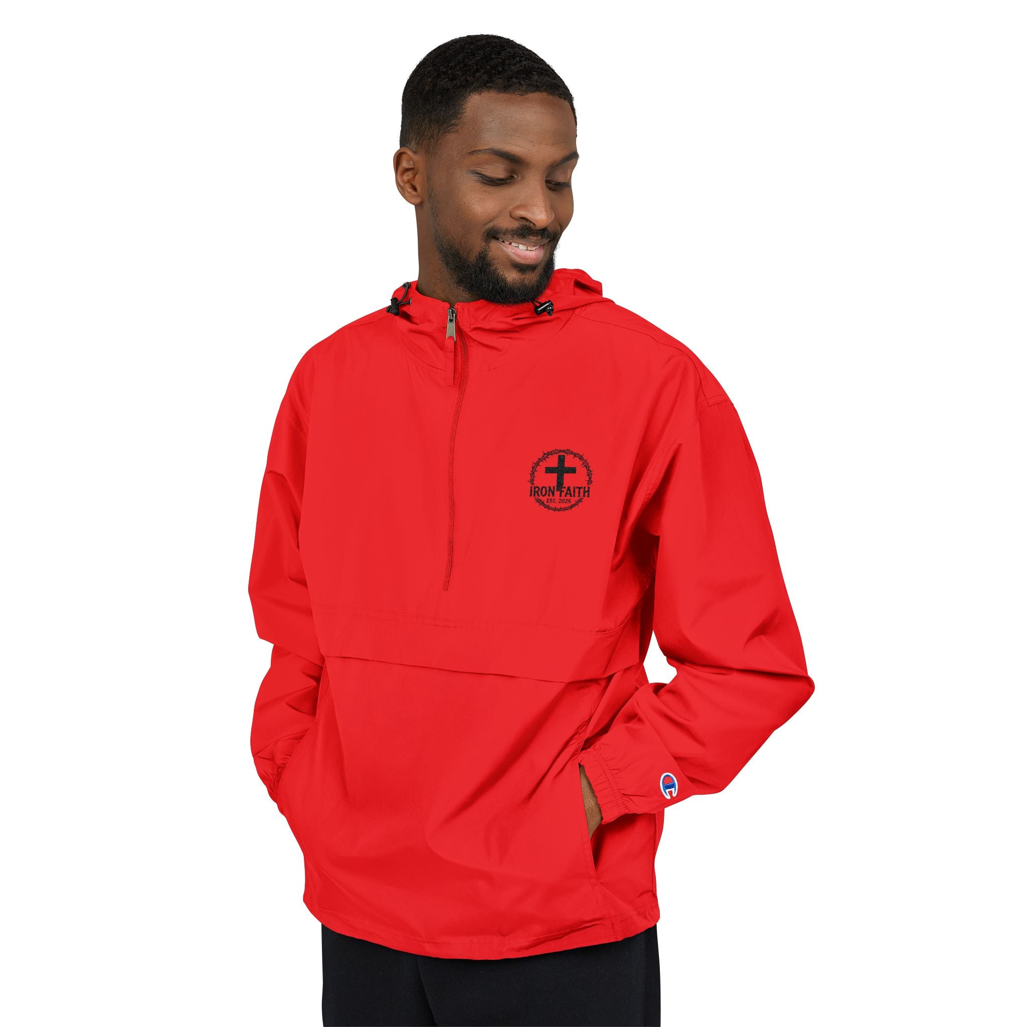 Champion Packable Windbreaker - Black Iron Faith Crest