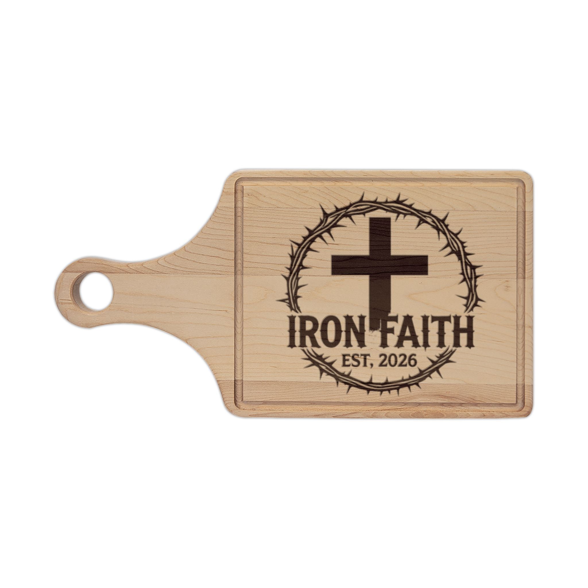 Iron Faith Crest Wooden Cutting Board