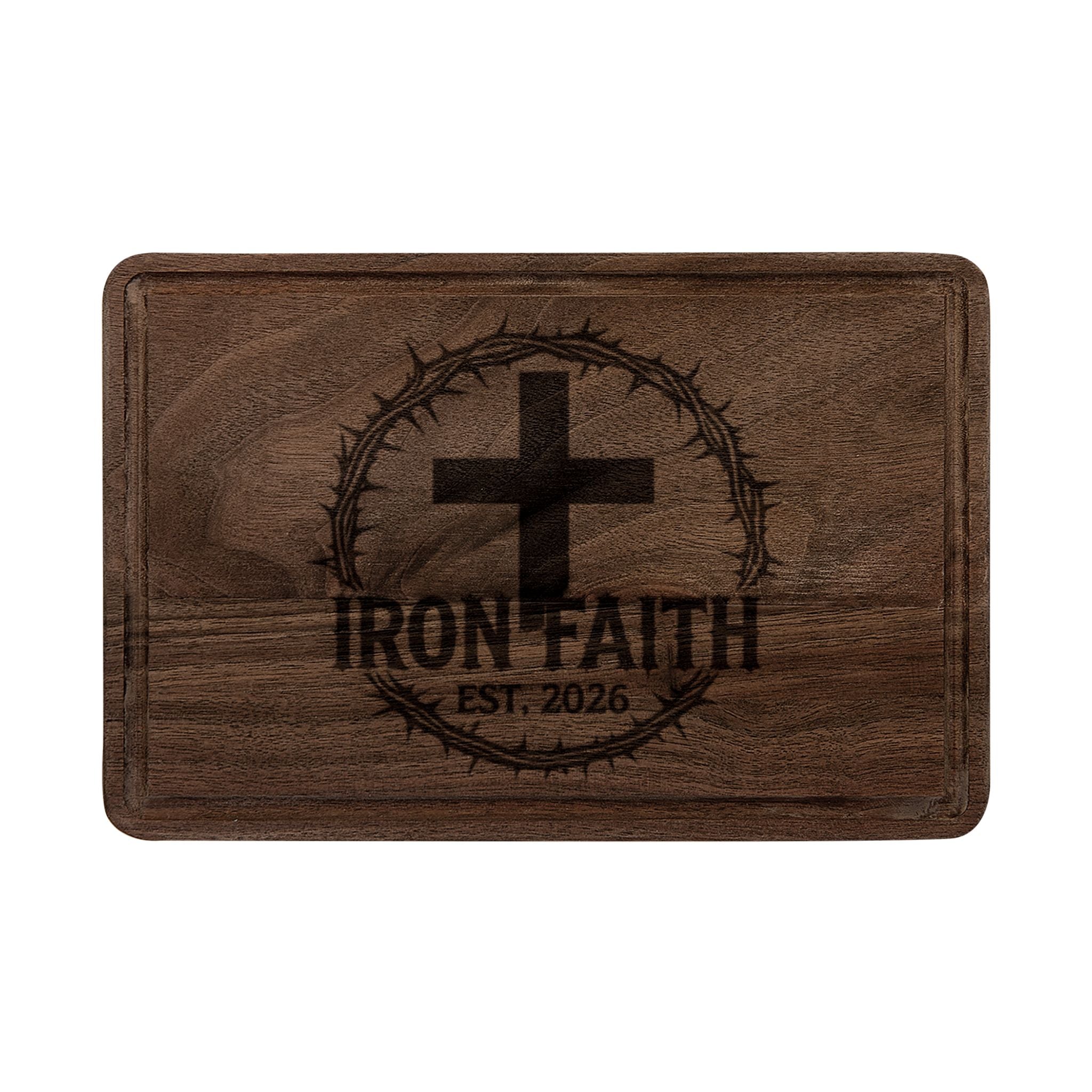 Iron Faith Crest Wooden Cutting Board