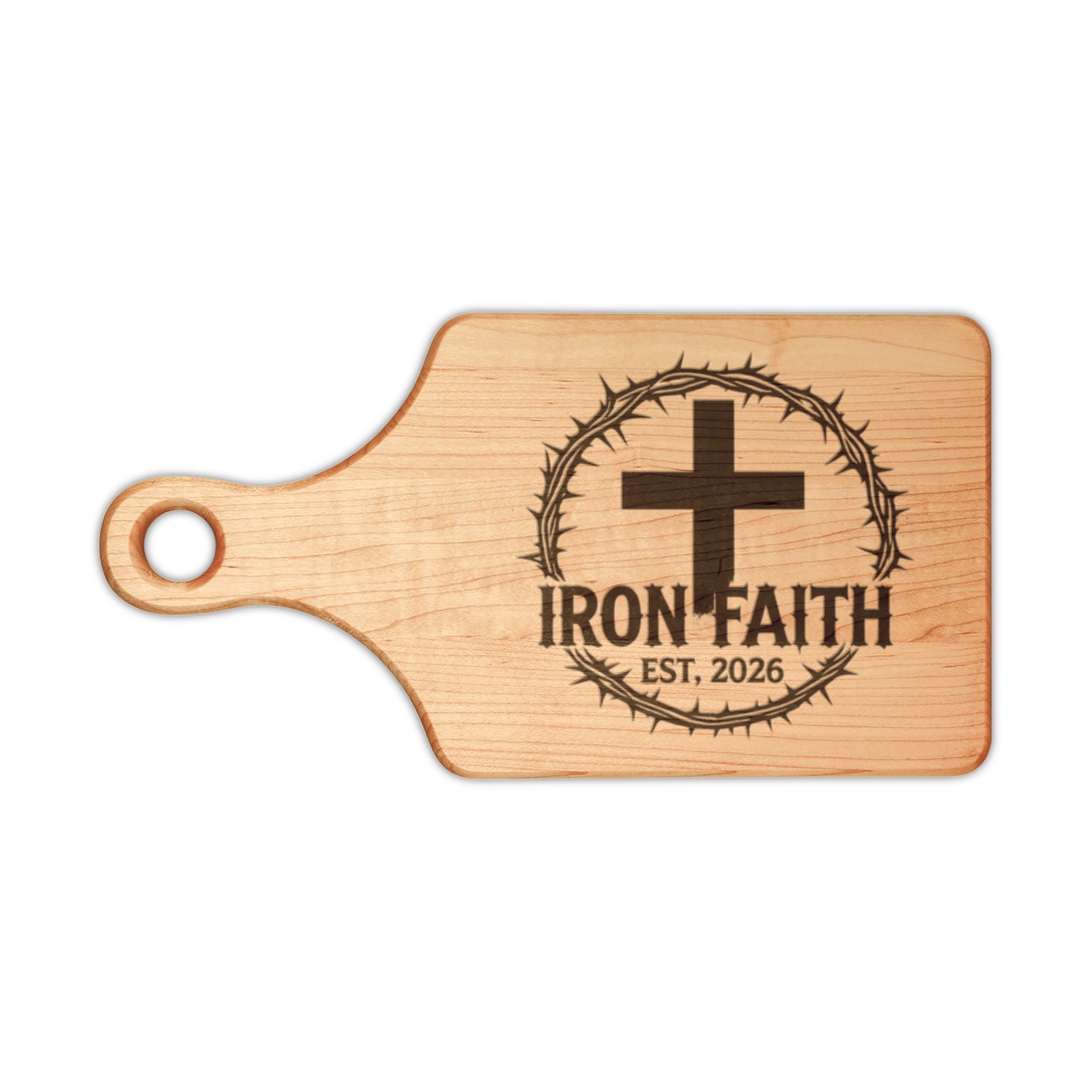 Iron Faith Crest Wooden Cutting Board