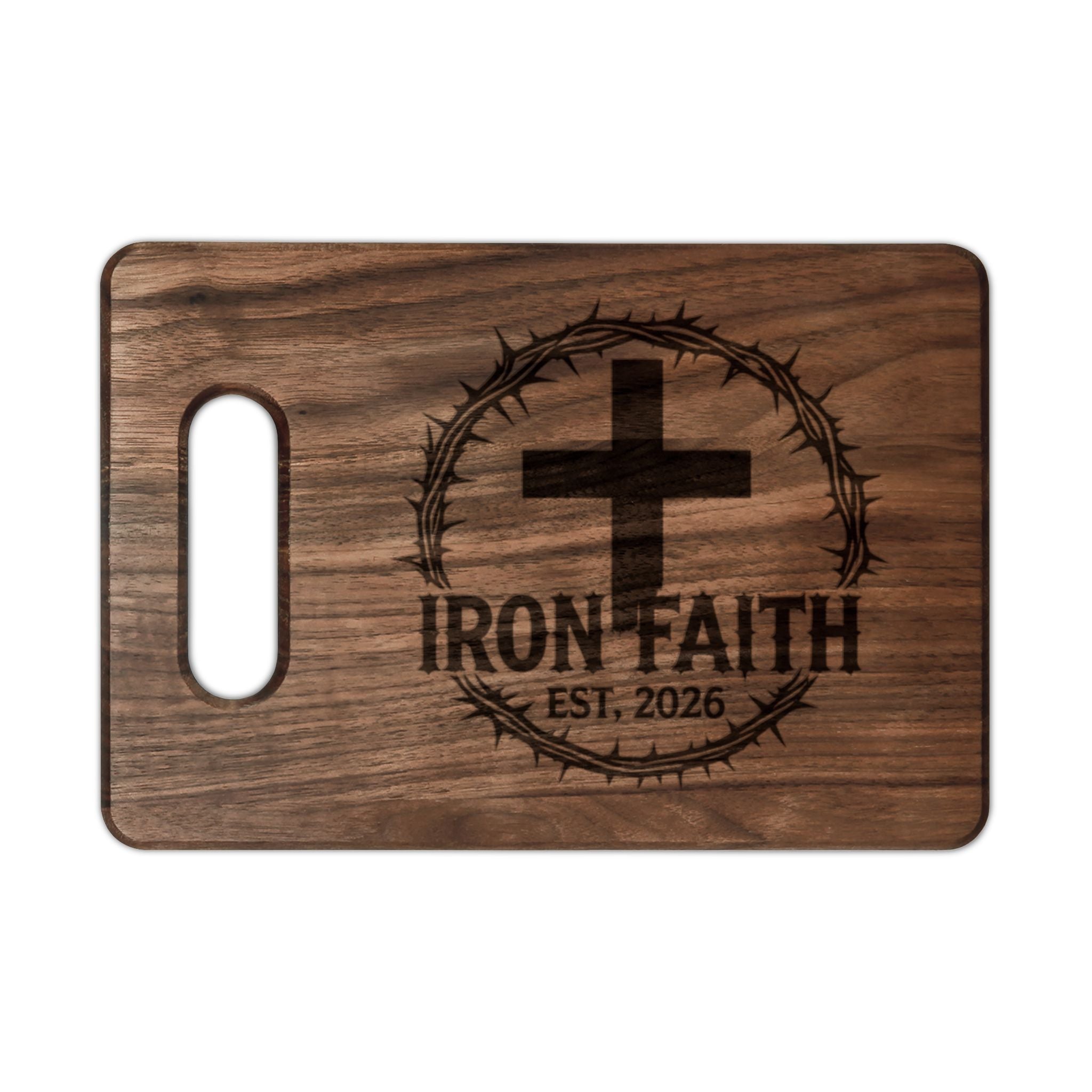 Iron Faith Crest Wooden Cutting Board