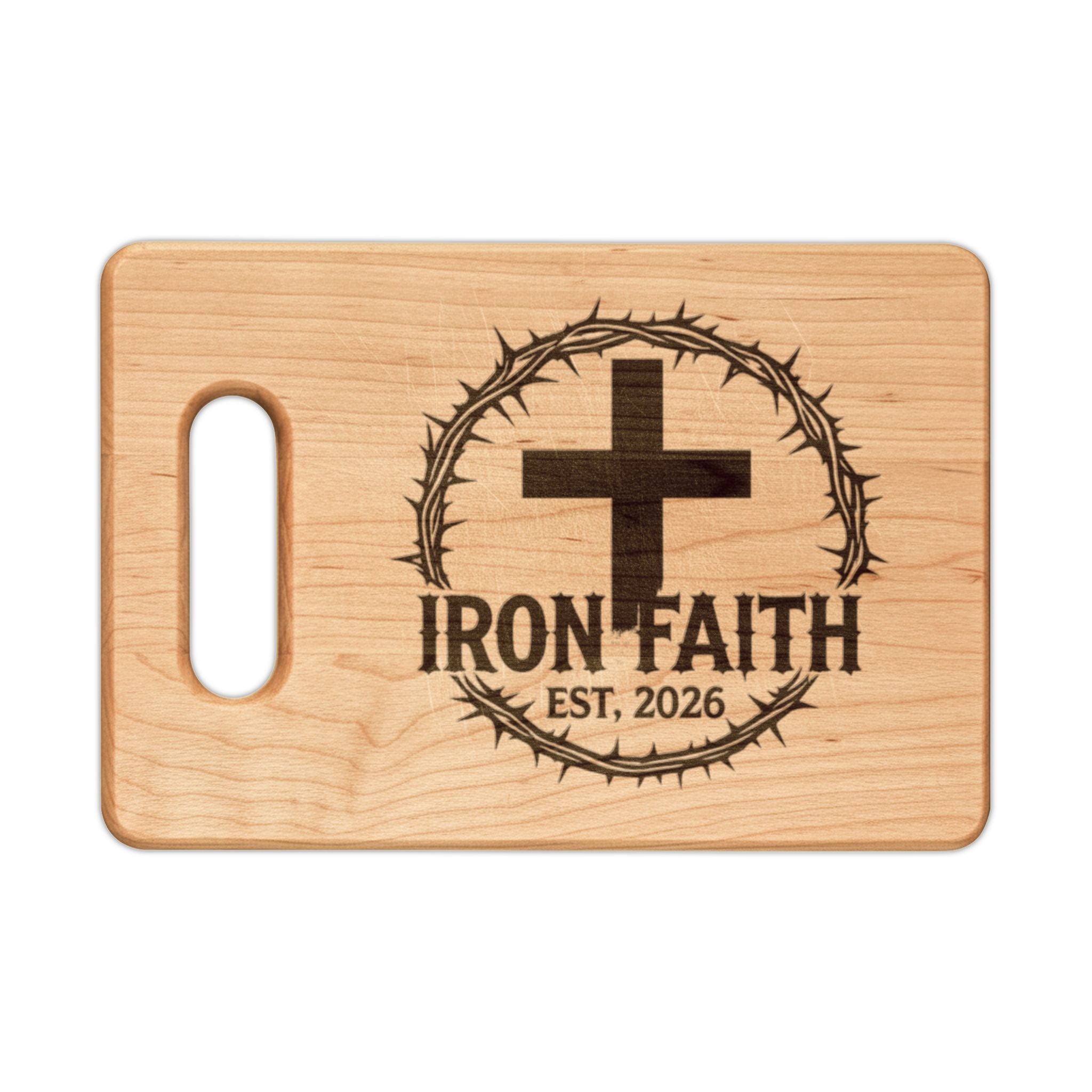 Iron Faith Crest Wooden Cutting Board